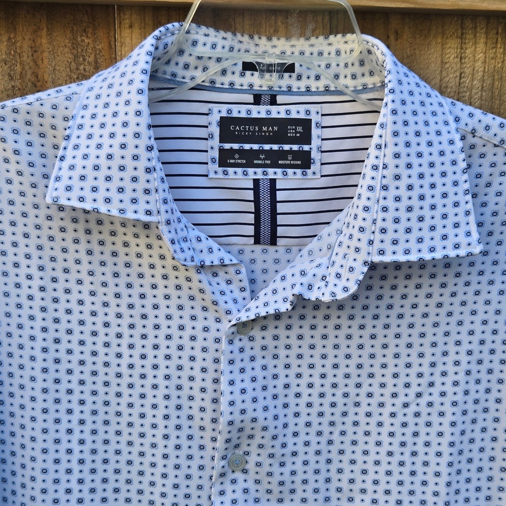 Preppy Cactus Man Ricky Singh Mens XXL Tech Stretch Medallion Shirt Short Sleeve